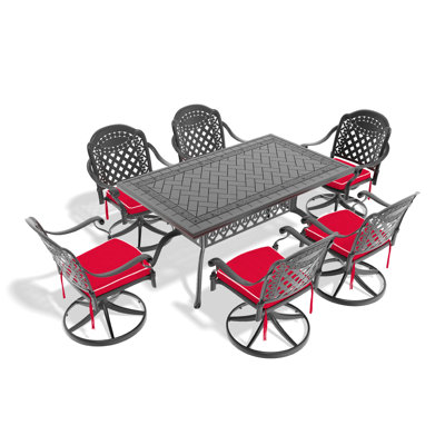 7 chaises en aluminium coulé - 6 chaises pivotantes et table d'extérieur