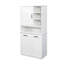 Armoire de buanderie avec portes et tablette, panier à linge inclinable, plusieurs espaces de rangement, style autoportant, tablette ouverte, tablette réglable, blanc