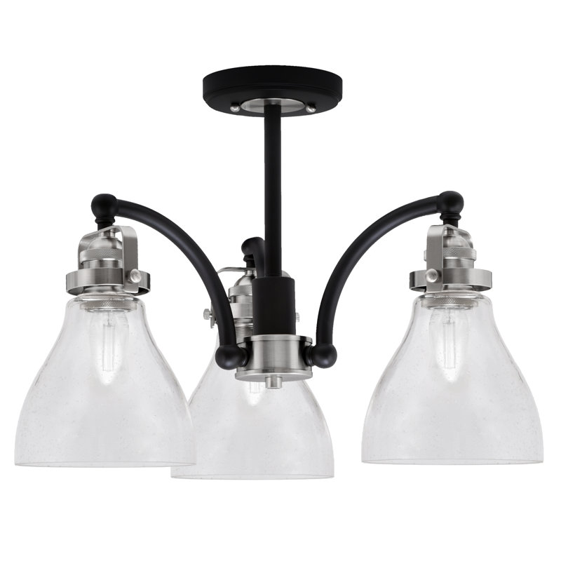 Plafonnier semi-encastré 3 lumières avec verre transparent 6,25 po Easton, Noir mat/nickel brossé