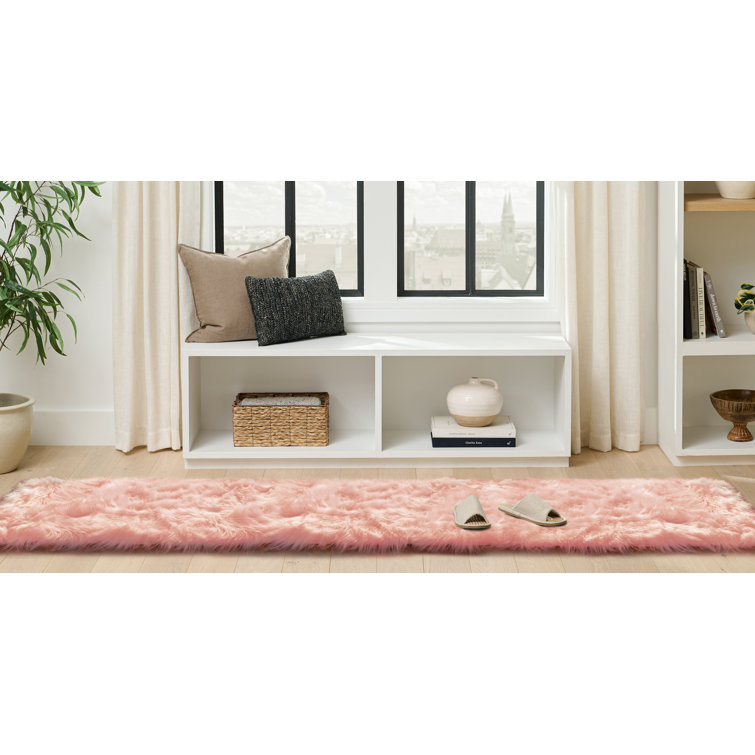 Haja Pink Fluffy Faux Sheepskin Fur Shag Area Rug
