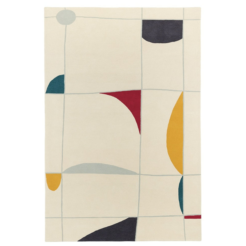 Stabile Hand Tufted Wool Geometric Shapes Area Rug in Ivory/Silver/Yellow/Black, Rectangle 8'2" x 11'6"