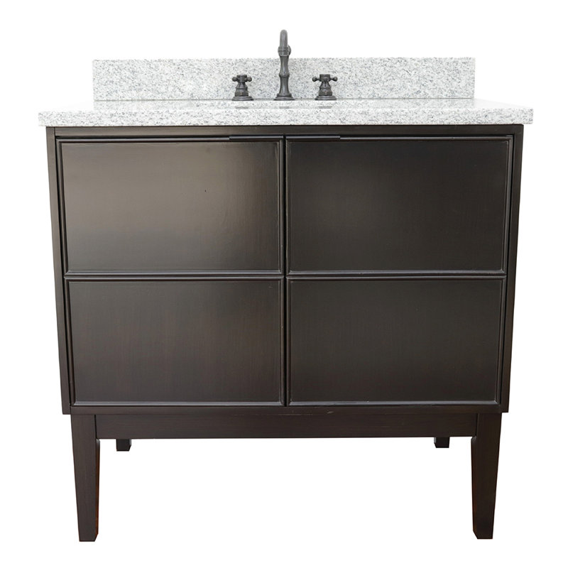 Elysian 37'' Single Bathroom Vanity with Granite Top, Gray/White