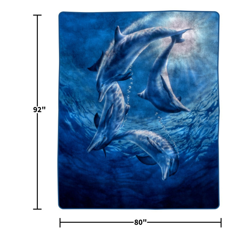 Jeté pour grand lit - Imprimé à thème océan avec dauphins - Jeté en faux vison pour canapé, canapé ou lit par Lavish Home