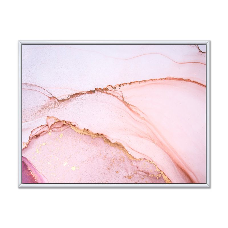 Reproduction d'art sur toile, or et rose marbré, H 8 po x l 12 po x P 1 po, Toile encadrée flottée blanche
