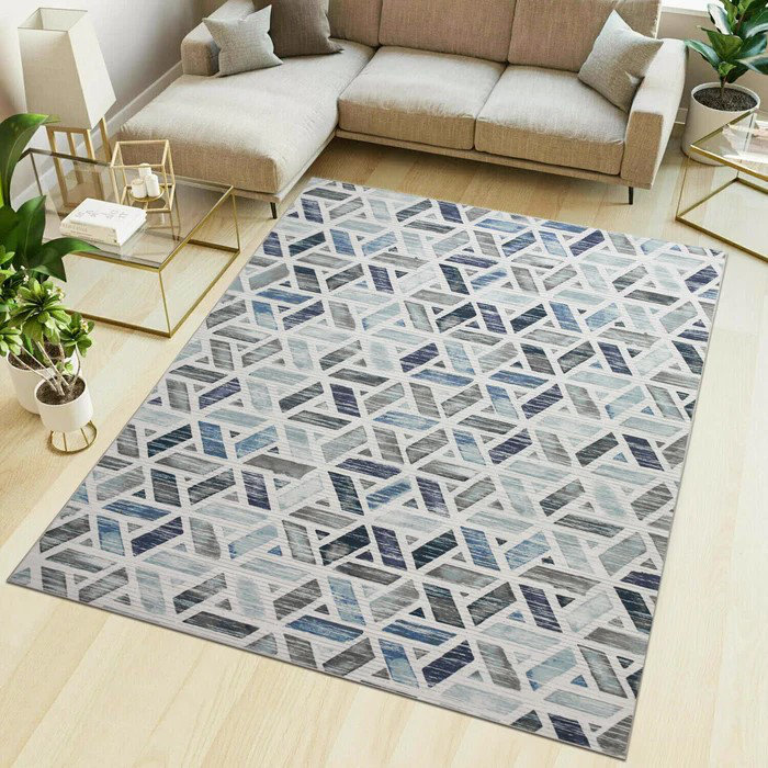 Demiah Zara Geometric Pattern Printed Area Rug - Washable, Non-Slip, Modern Low-Pile Area Rug For Home Décor