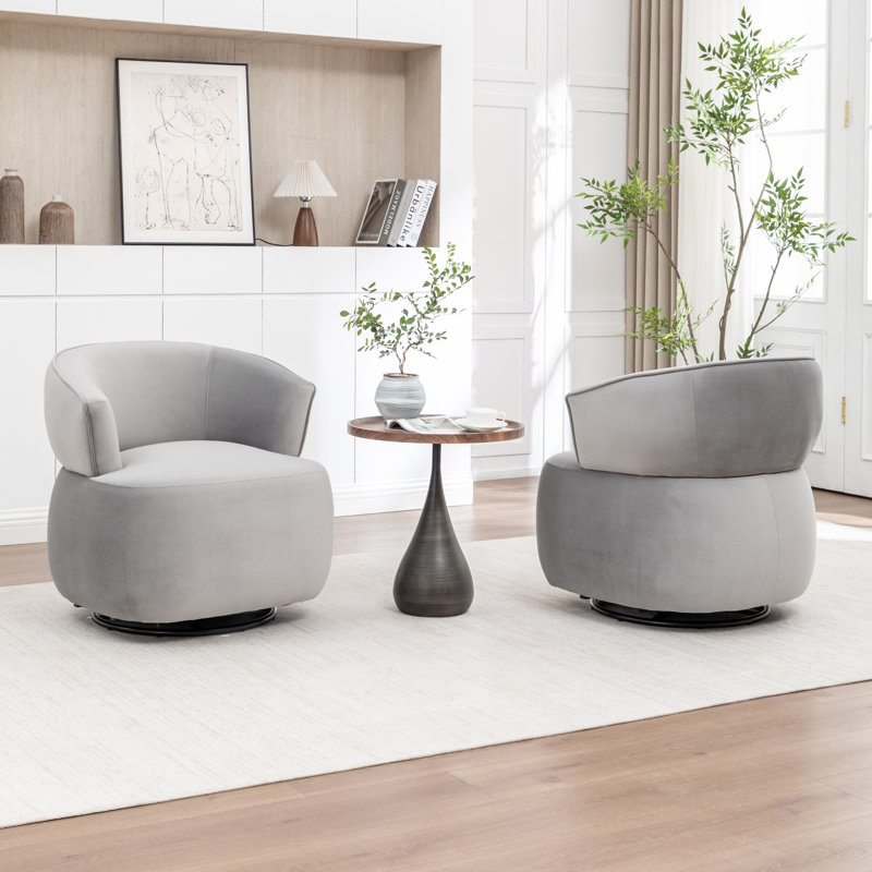 Olevide Swivel Barrel Chair, Gray Velvet