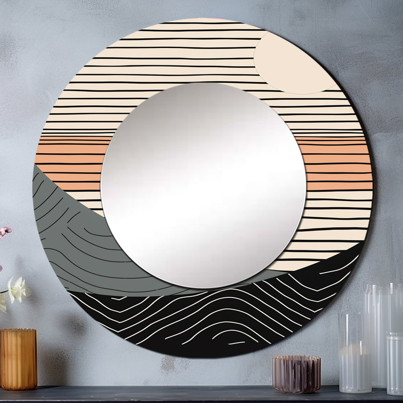Britton Simple Horizon III - grand miroir mural formes abstraites, miroir rond pêche unique, impression sur métal