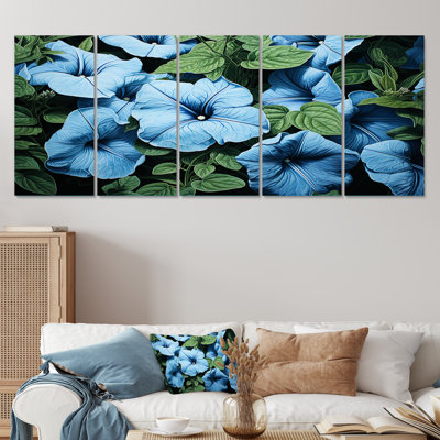 «Blue Glory Morning Glory Garden Symphony II - Morning Glory», art mural 5 pièces pour le salon