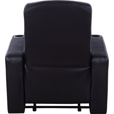 Home Theater Collection Of 4 + 1 Console, Black Leather, Manual Recline, Wall Design, Cup Holders And Lift Top Storage For Relax - Seater With Wedge Grain Any Room Setup,