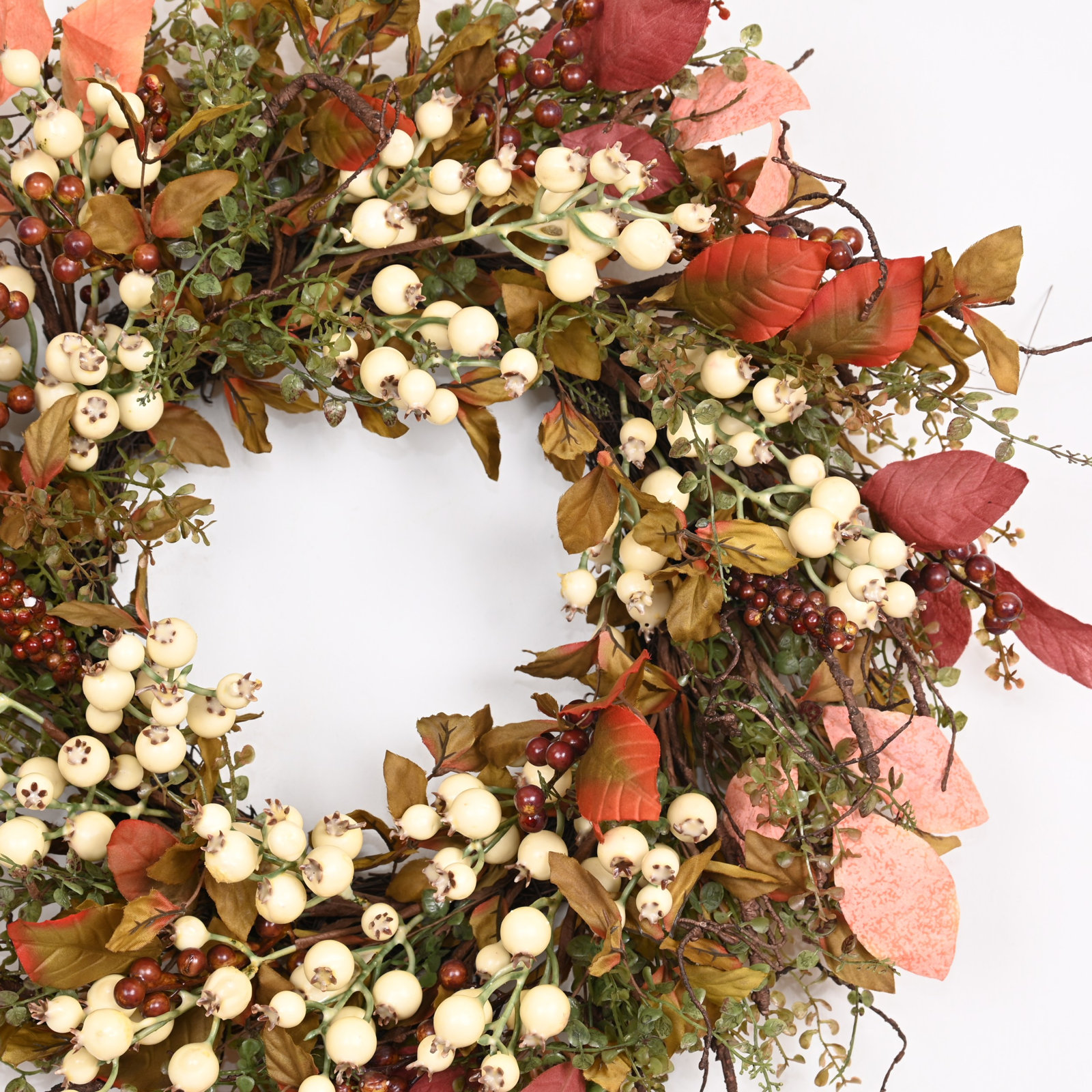 24" Handcrafted Berry Thanksgiving Wreath, Orange;Cream