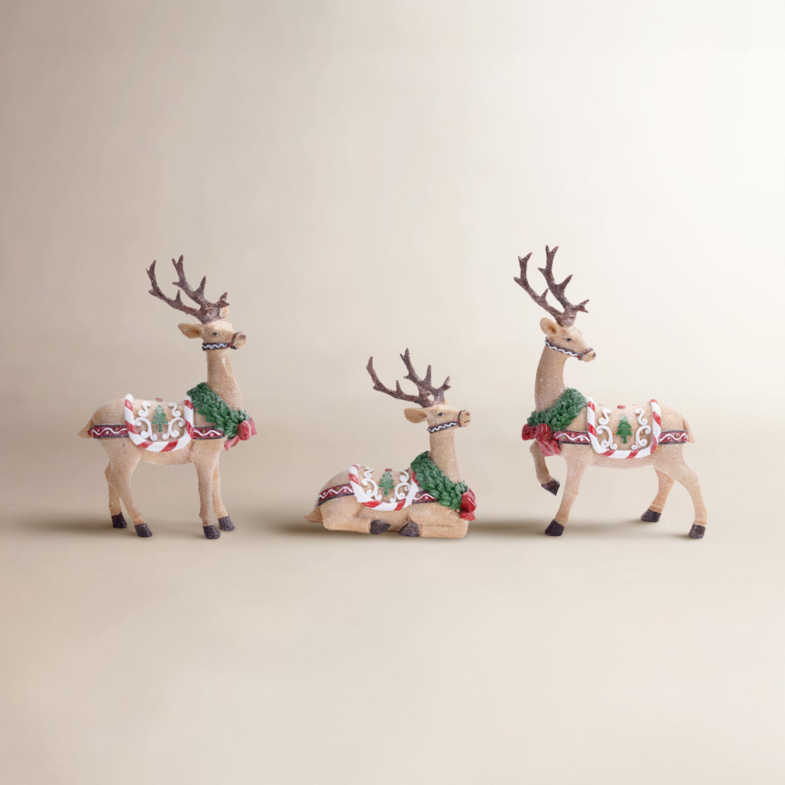 Glittered Holiday Deer Figurine (Set of 3)