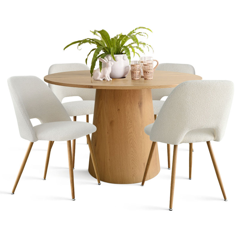 Daeb 5-Piece Round Dining Table Sets, Beige