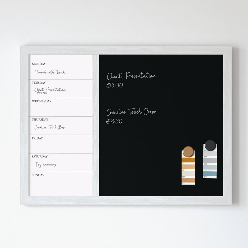 Thomas Martha Stewart Magnetic Weekly Calendar Dry Erase Board and Chalk Board with Liquid Chalk Marker, White