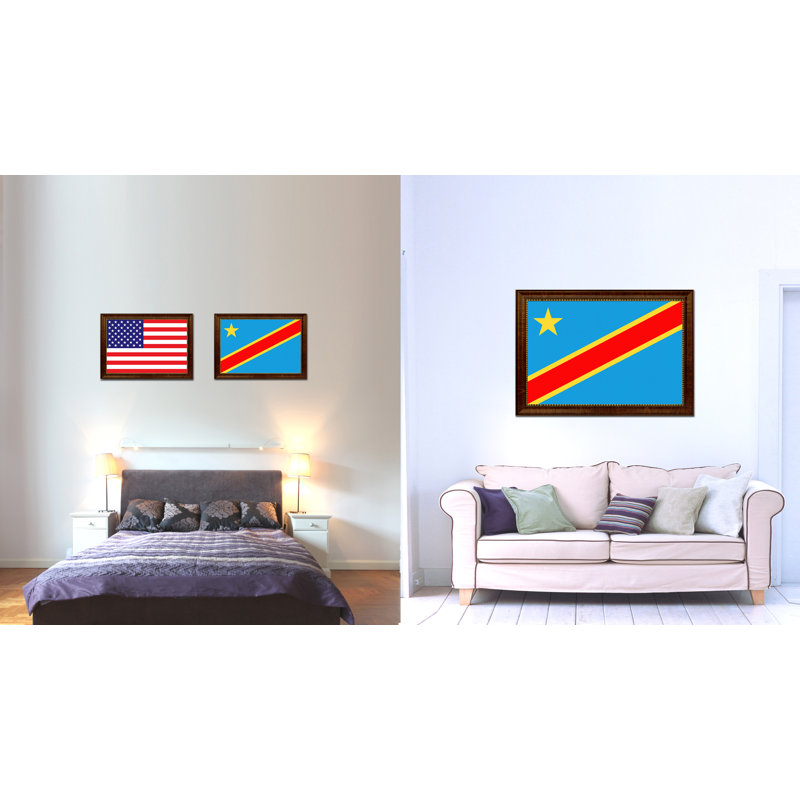 République démocratique du congo, impression sur toile, H 15 po x l 21 po x P 1 po, Encadrement brun
