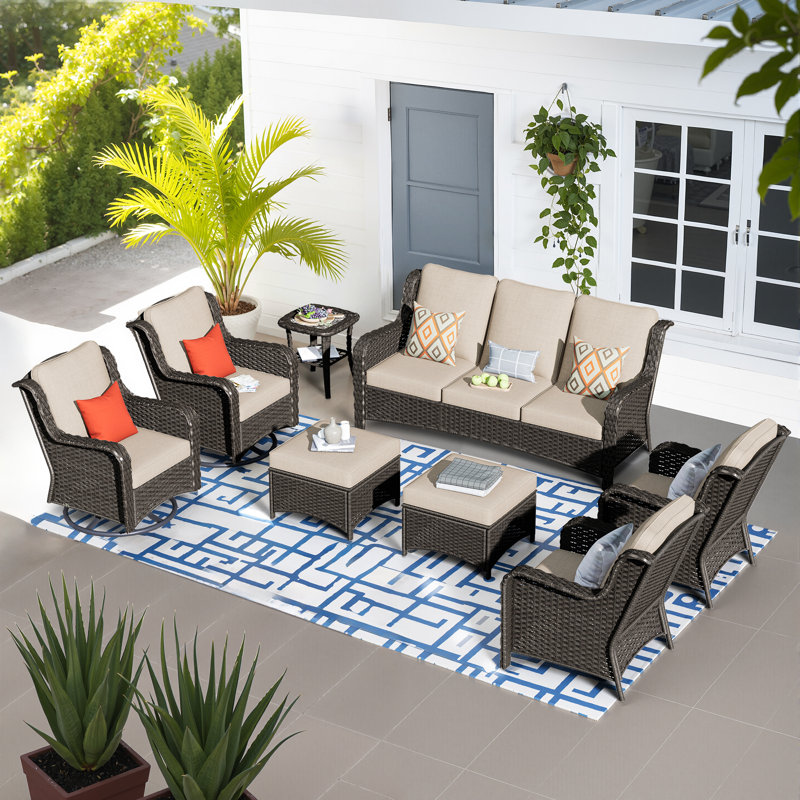 Canapé d'extérieur 4 places avec table basse, Beige