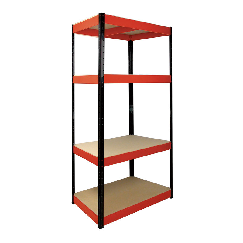 Larue Metal Shelving Unit, 160cm H x 75cm W x 35cm D, Red/Black