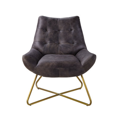 Accent Chair Antique Ebony Top Grain Leather