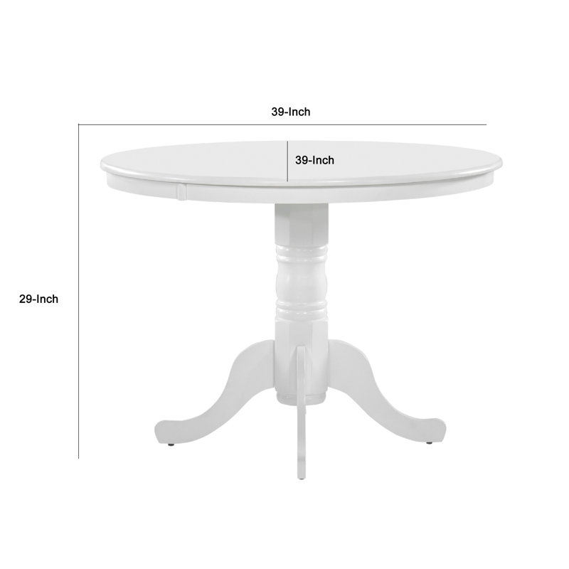 Table de salle à manger Soa, plateau rond, piédestal tourné, bois blanc 39 po