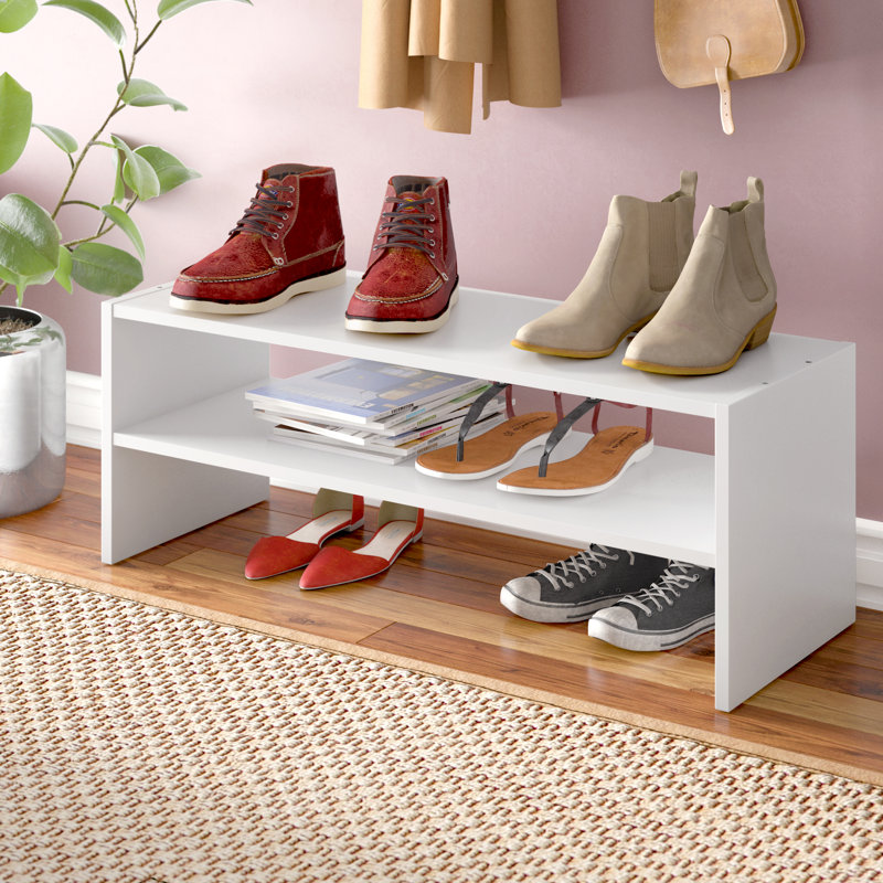 Whitman 9 Pair Stackable Shoe Rack, White, 11.61" H x 31" W x 11.61" D