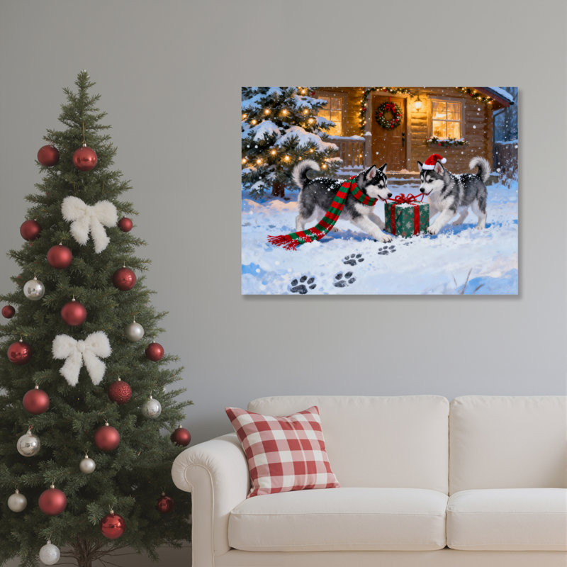 Huskies Cabin, art mural sur toile, H 24 po x l 36 po