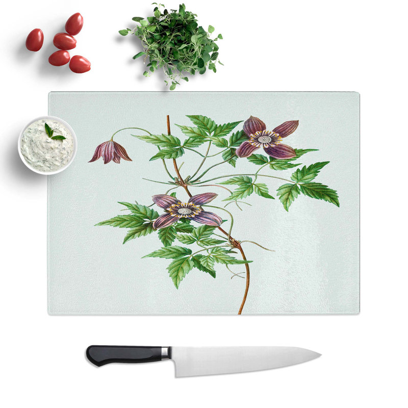 Tempered Glass Alpine Clematis Flowers Chopping Board, 39 cm W x 28.5 cm L