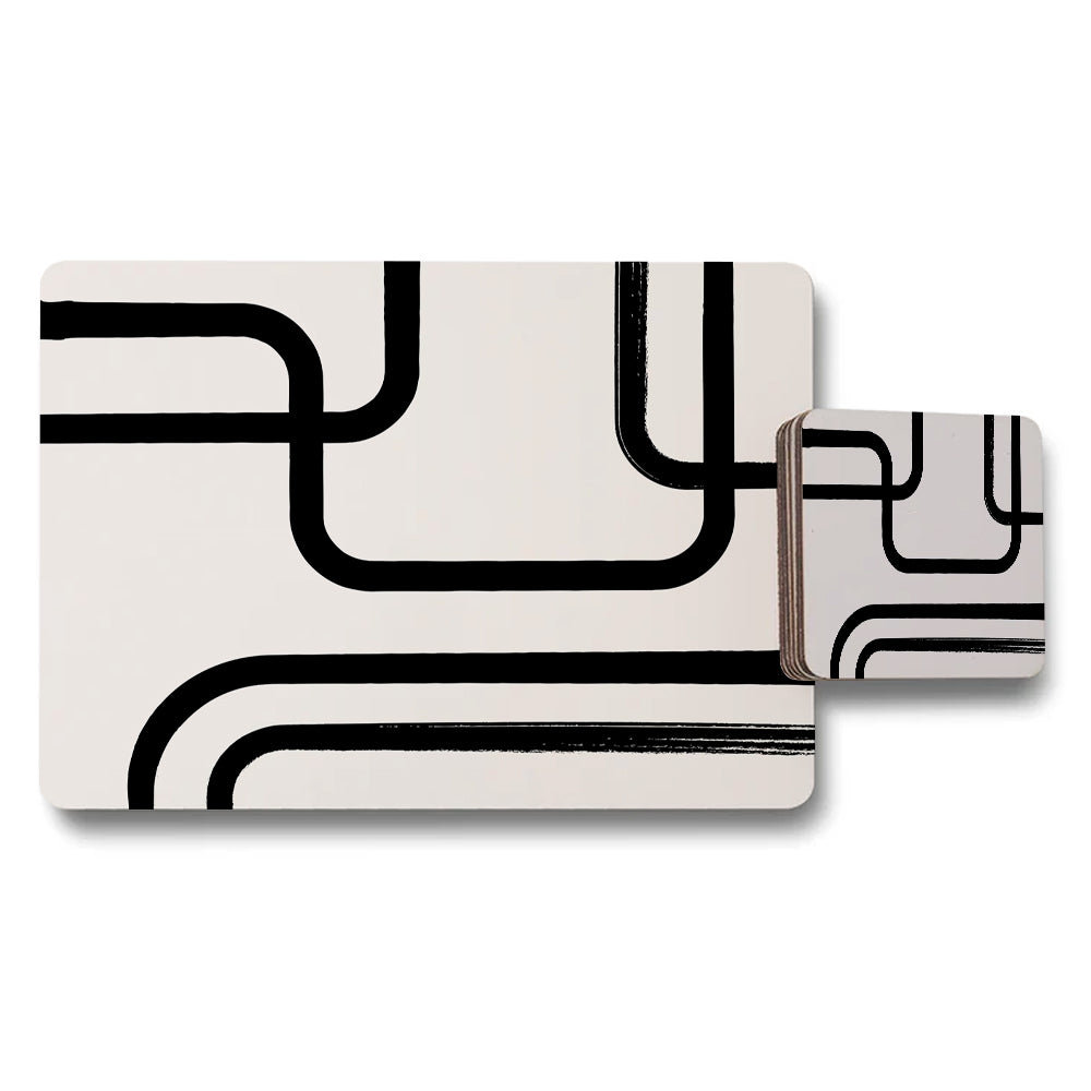 Abstract Black Line Placemat and Coaster Set Modern Kitchen Decor
