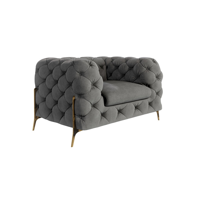 Chesterfield Armchair Atoka with Gold Metal Legs, Grey