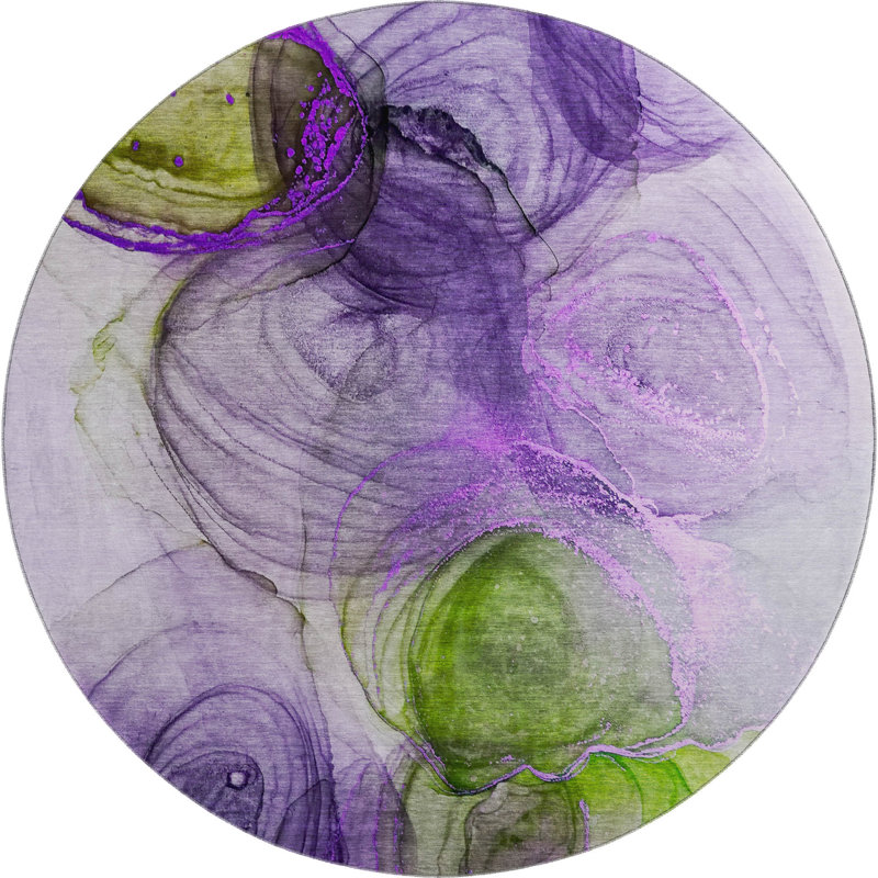 Tapis mauve de qualité supérieure lavable à la machine 2 pi 6 po x 3 pi 10 po Cerrito AMF513, Rond 8 pi