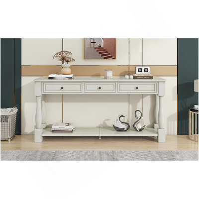 Console de 63 po de long avec tiroirs et tablette pour le vestibule, le couloir et le salon (blanc antique, SKU ANCIEN: WF314993AAK)