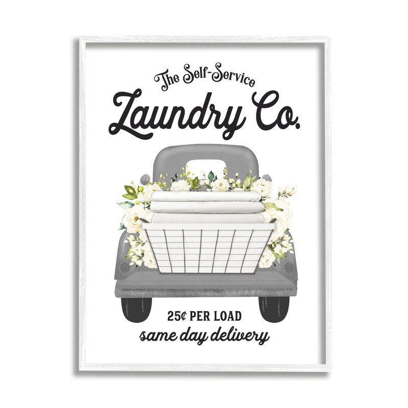 Camion de service de blanchisserie antique, L 24 po x H 30 po, Giclée encadrée blanc bord de mer