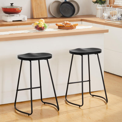 llle Solid Wood Backless Saddle Seat with Footrest Stool Set