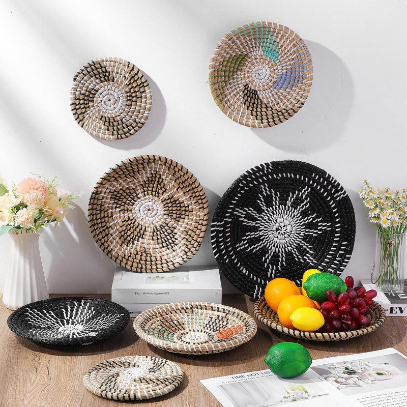 Boho, ensemble de 8 paniers muraux décoratifs suspendus et tissés à suspendre à la maison de style campagnard africain