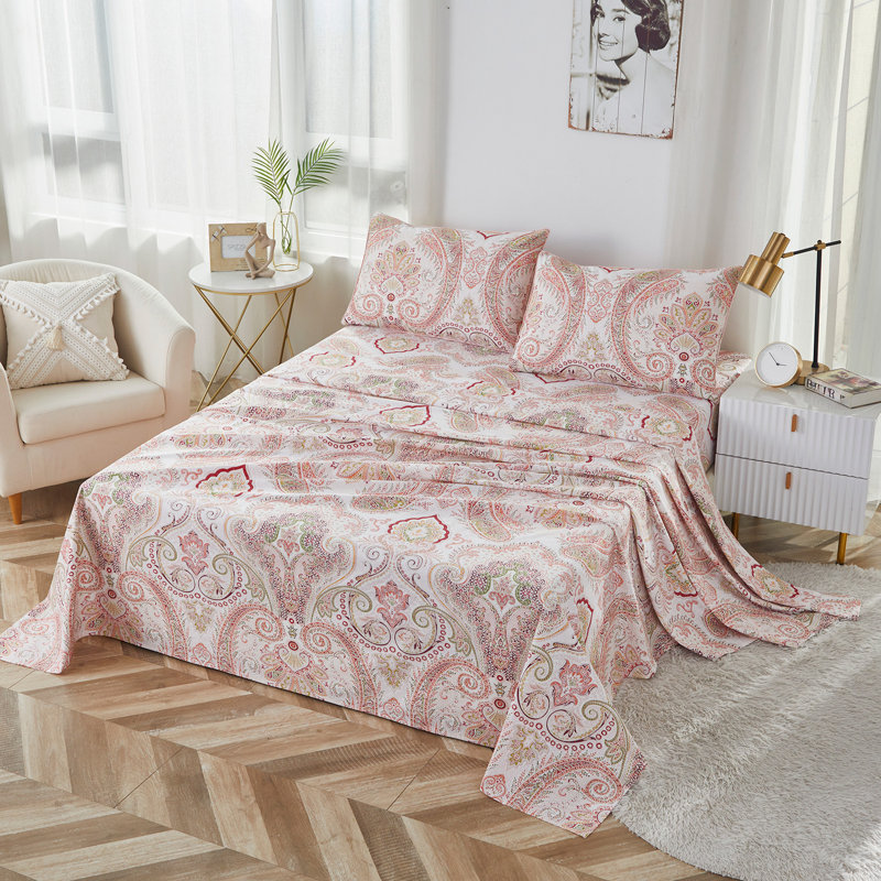 Ensemble de draps 100% coton égyptien, ensemble de draps 4 pièces à motif cachemire de luxe classique, pour chambre d'étudiant