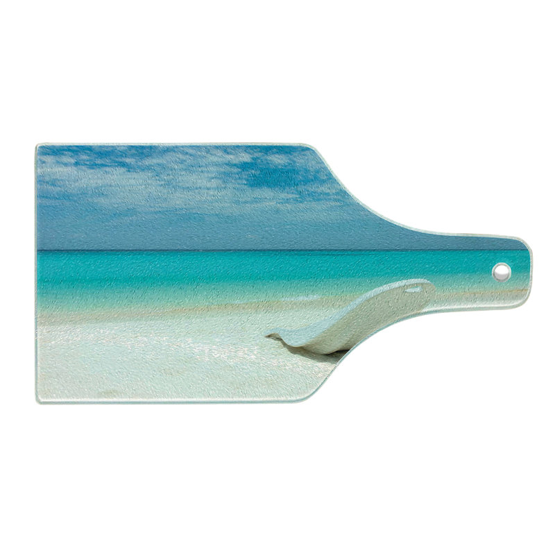 Planche à découper en verre trempé Ambesonne Maldives Beach Sunny Day Turquoise / blanc cassé