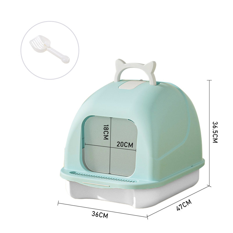 Bay Fully Enclosed Large Cat Litter Box, Green