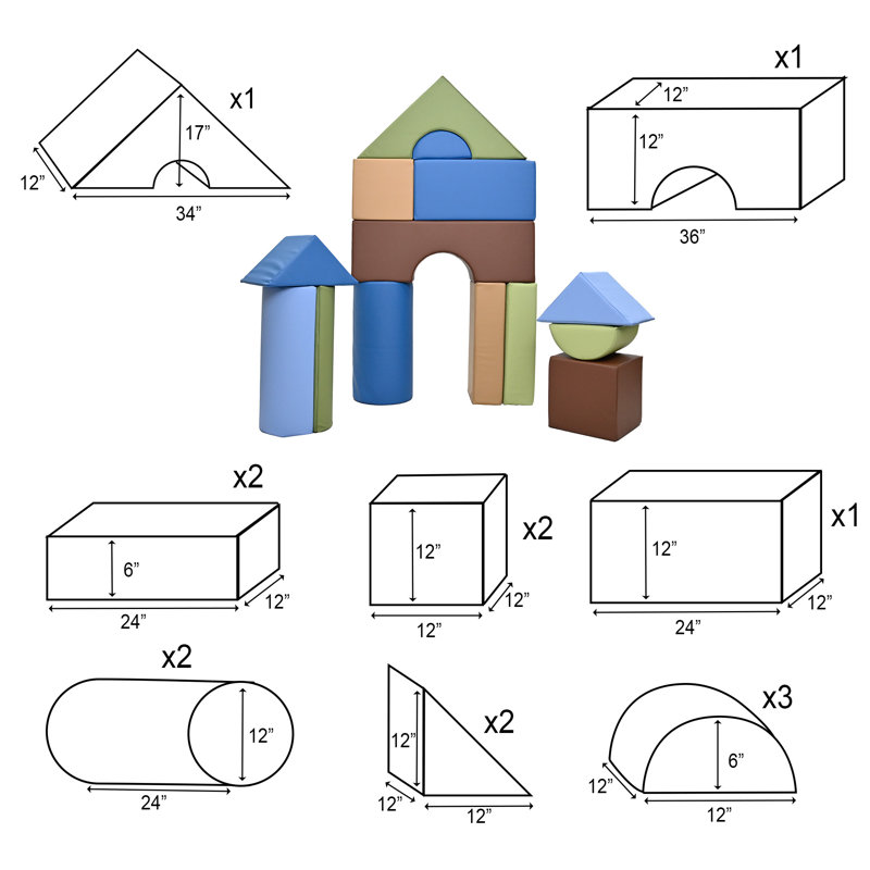 Blocs modulaires 12 po - 14 unités, Brown/Green/Blue