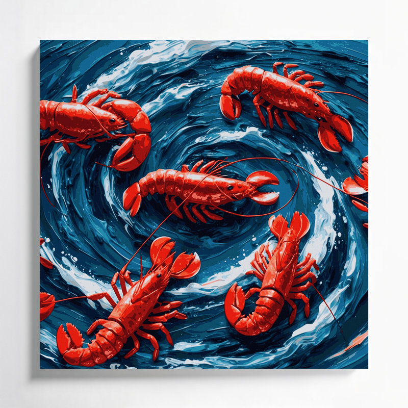Art mural sur toile, "Nautical Lobsters", H 8 po x l 8 po