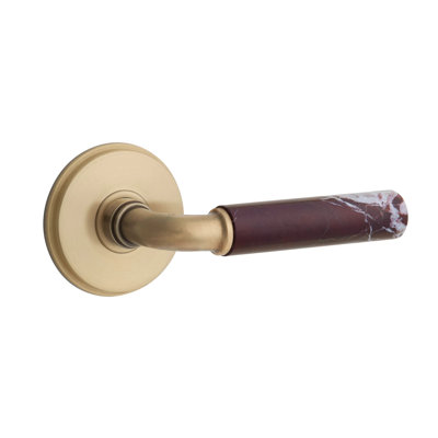 Emtek Select Privacy Leverset w/ Watford Rosette & R-Bar Stem, Rosso Levanto Marble Lever RH