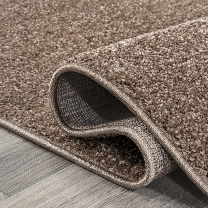 Antto Solid Low-Pile Brown Rug, Round 5'3"