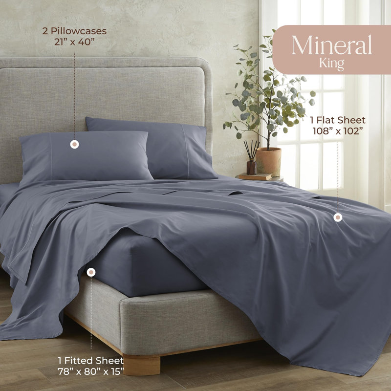 Whisper Organic 100% Organic Cotton Sheets Twin Size - Gots Certified Organic Bed Sheets With Deep Pocket & Breathable And Cozy Sateen Weave Gets Softer With Each Wash - Luxury 3 Piece Set (King Mineral)
