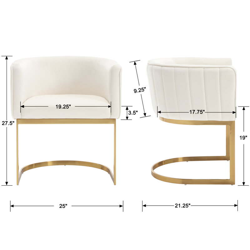 White Velvet Upholstered Side Chair with Gold Metal Frame