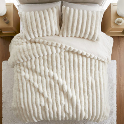 Édredon 3 pièces en fausse fourrure double / grand avec devant lisse, rembourrage, envers en velours de cristal, facile à entretenir, surface texturée en corde luxueuse, respirant