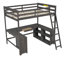 Lit mezzanine double antique brun avec bureau en U et tablette de rangement - Bois pour chambre à coucher avec bureau, tiroirs en construction stable-1719096432