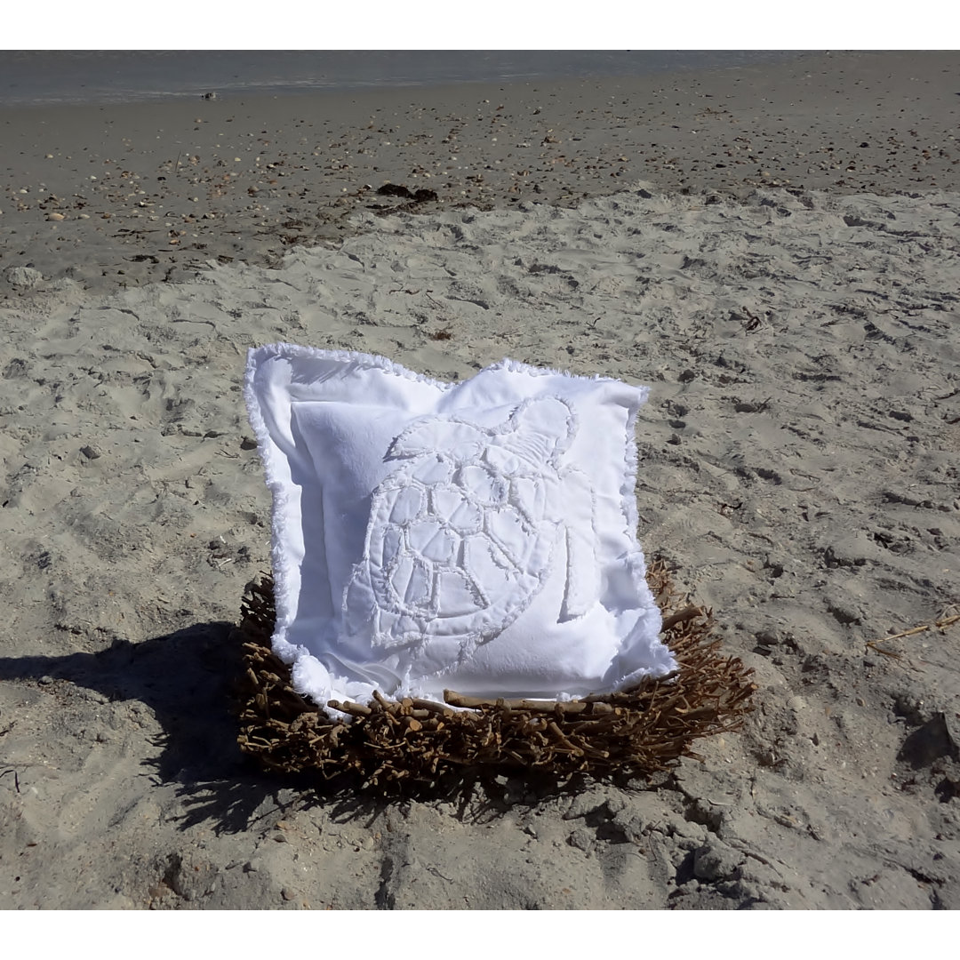 Coastal Frayed Sea Turtle Applique 100% Cotton Throw Pillow Sandy by the Sea Designs 