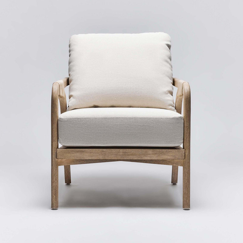 Delray Armchair, Natural Cream Genuine Leather, White Ceruse