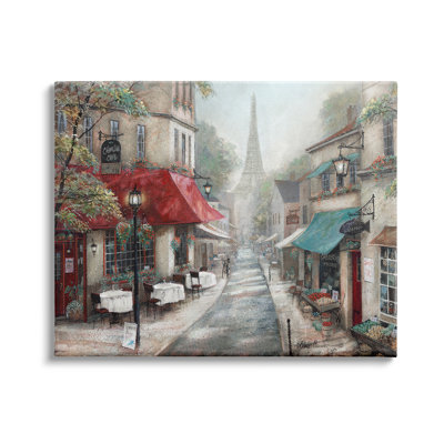 Parisian City Streets Traditional Countryside Bistro Architecture XXL Stretched Canvas Wall Art by Ruane Manning