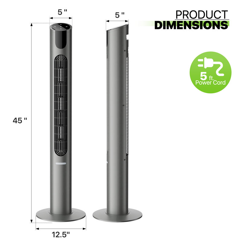 Space Gray 45" Bladeless Oscillating Tower Fan with Remote