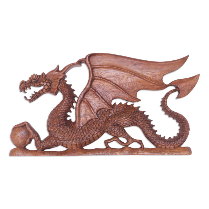  Handmade Ancestral Dragon Wood Relief Panel