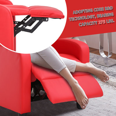 Recliner Chair PU Leather Massage Chair Single Sofa Recliner with Footrest Remote Control for Home, Red