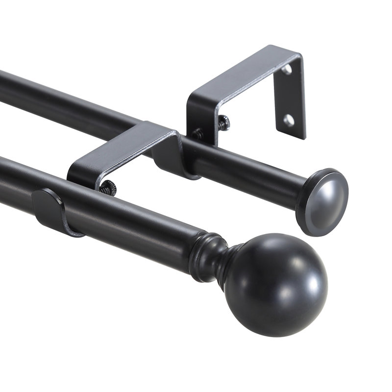 Tringle à rideaux double réglable Lipsey, Noir, H 0,63 po x l 84 po x P 0,63 po